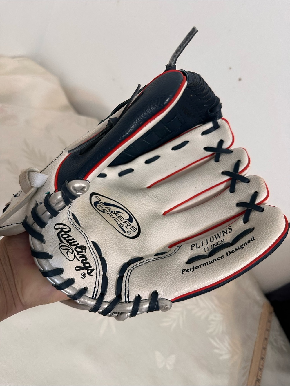 Rawlings White, Navy & Red  Baseball Glove left hand